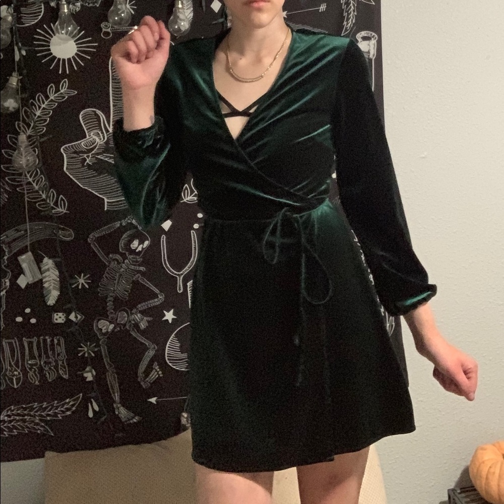Zara Green Velvet Wrap Dress